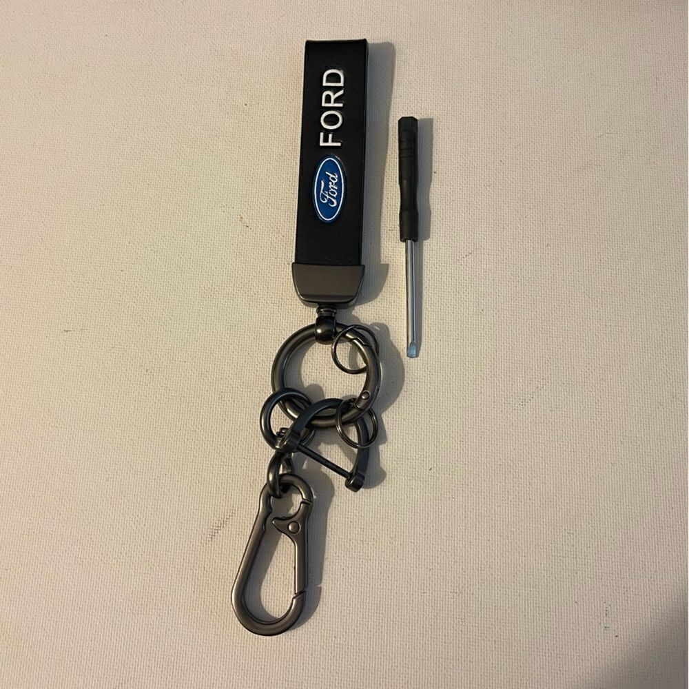 Ford key fob Keychain in black leather NWT